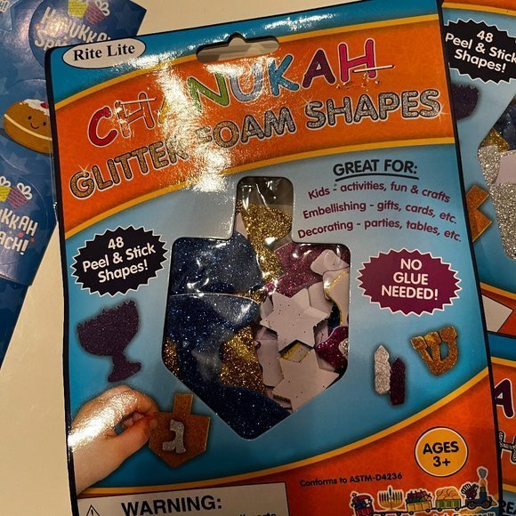Hanukkah Peel & Stick Glitter Foam Shapes (48 per pack) and 4 Sheets of Stickers - Picture 2 of 9